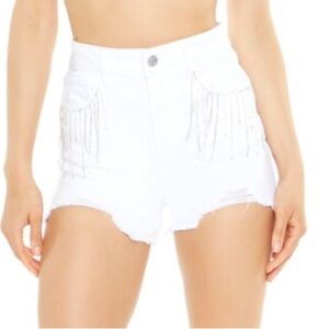 White fringe shorts with rhinestones